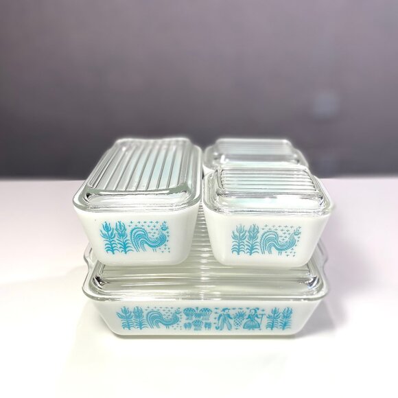 Pyrex Vintage Butterprint Refrigerator Dishes With Lids Complete Set - Picture 2 of 12